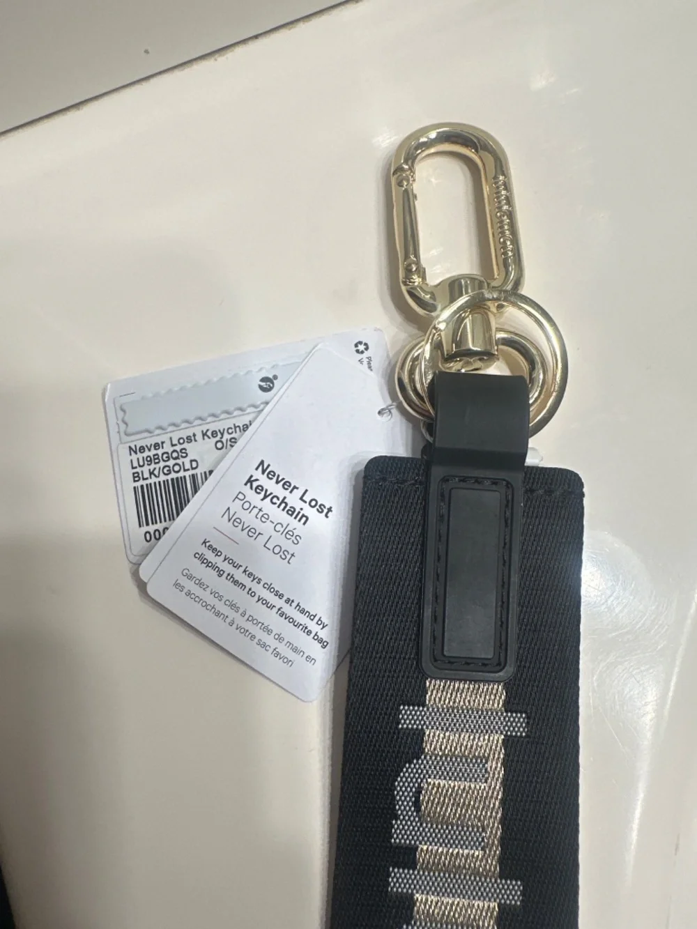Lululemon Never Lost Keychain Black & Gold Logo Bag Charm Clip O/S